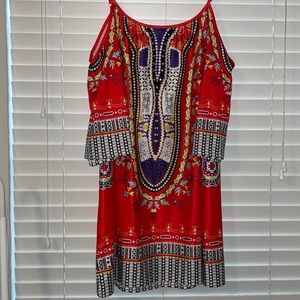 Cold Shoulder Pattern Dress 2XL
